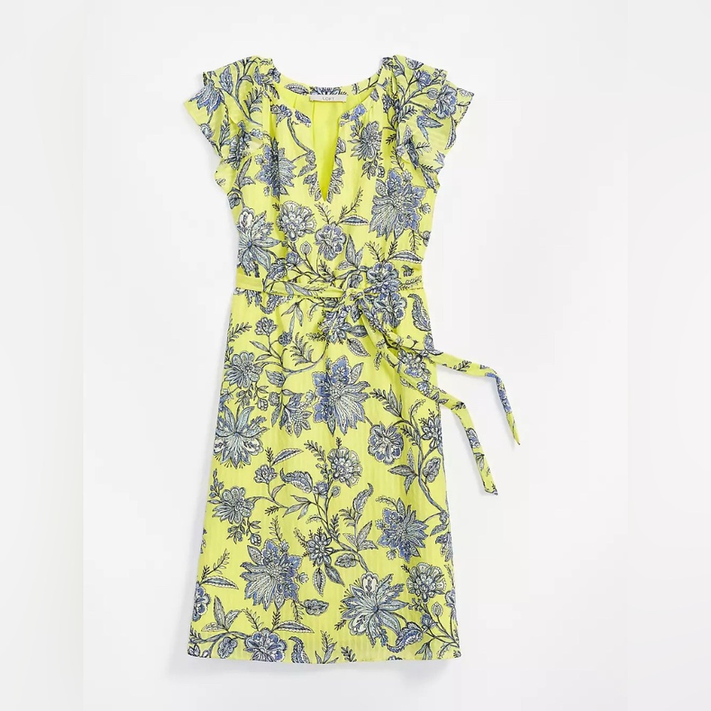 Loft Trellis Garden Ruffle Sleeve Midi Dress | XS - Fits like Small | NWT